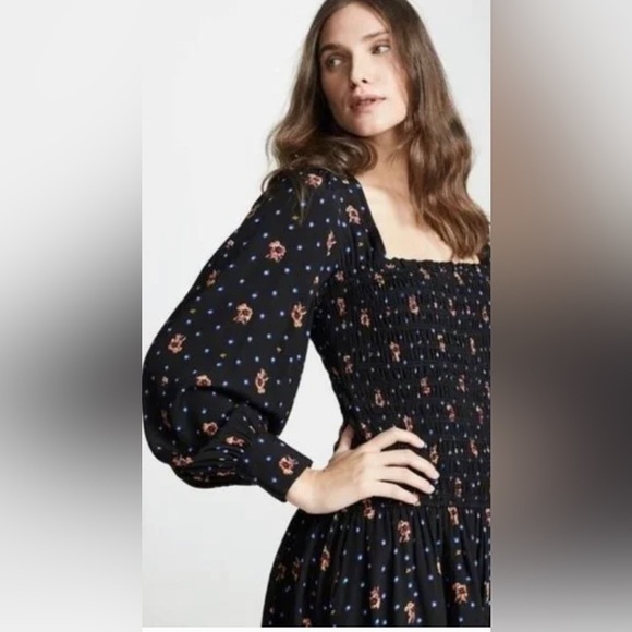 FREE PEOPLE Black Two‎ Faces Smocked Floral Combo Small Casual Dress NWT - Picture 4 of 8